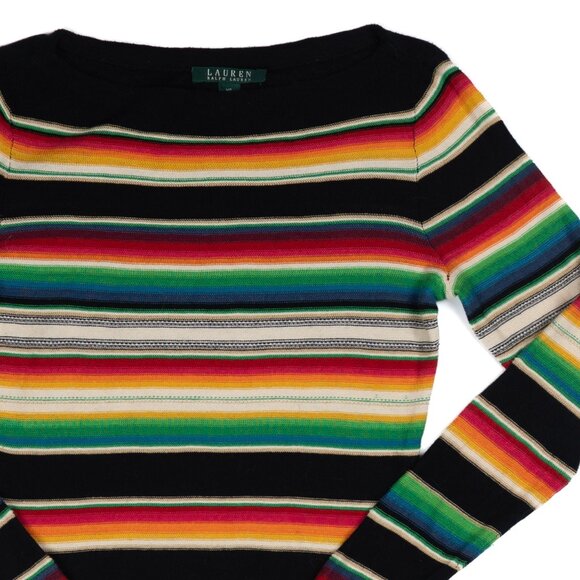 Lauren Ralph Lauren • blanket stripe cotton linen rainbow sweater xs - Picture 1 of 7